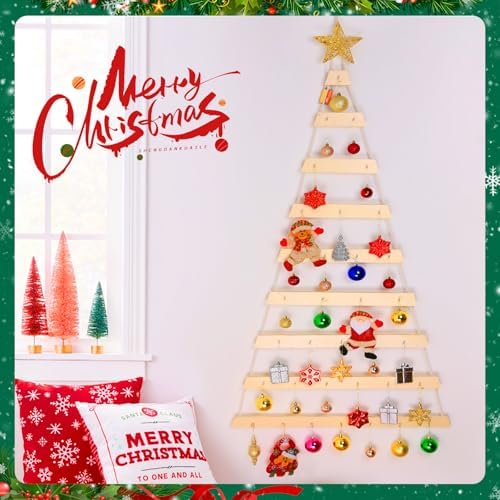 VAIPI 60 in Wall Hanging Christmas Tree with Lighted Christmas Wall Decor Wooden Flat Hanging Xmas Tree for Holiday 60'' x 30''