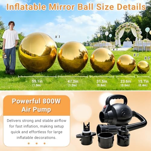 Inflatable Mirror Ball, Large Shiny Disco Ball, 6PCS Gold