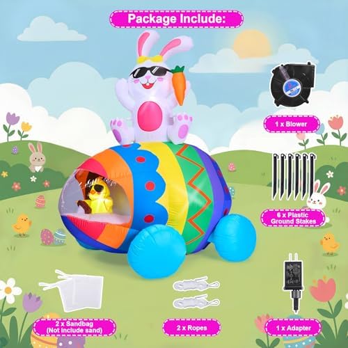 CAMULAND Easter Inflatables Outdoor Decorations, 6FT Easter Bunny with Eggs, Happy Easter Decorations, Easter Blow up Yard Decorations for Garden Lawn Holiday Party
