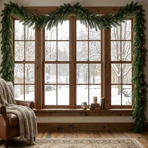 16FT 1Pcs Prelit Realistic Faux Norfolk Pine Garland for Christmas Decor