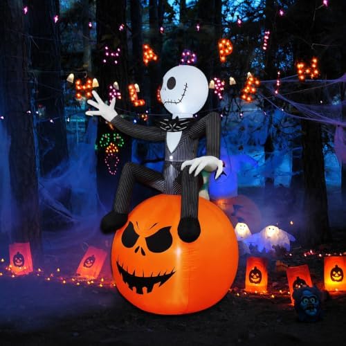 6 Ft Inflatable Halloween Yard Decorations - Outdoor Blow Up Yard Pumpkin Decor - Built-in LED Lights for Outdoor Halloween Lawn Decor