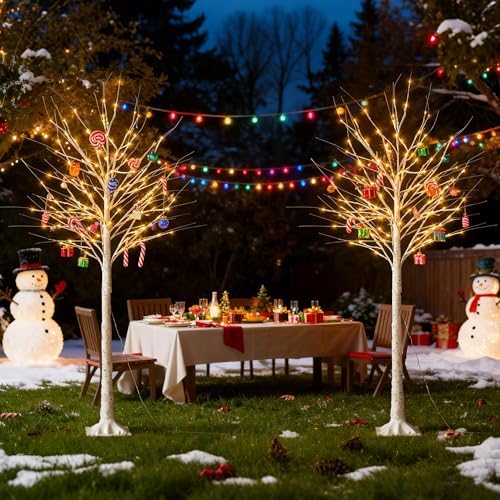 6FT White Birch Tree with Lights,Lighted Birch Tree for Holiday Decor,2PCS