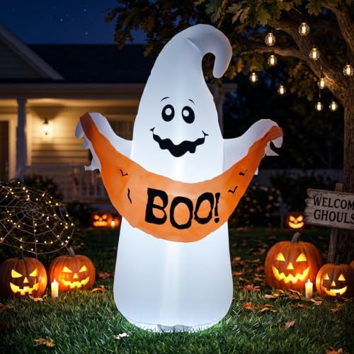 4FT Halloween Inflatable Ghost with Boo Banner,Bulit-in LEDs