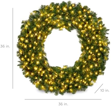 Best Choice Products 36in Large Artificial Pre-Lit Fir Christmas Wreath Holiday Accent Decoration w/ 150 LED Lights, 300 PVC Tips