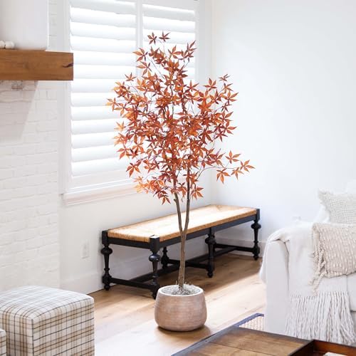 Nearly Natural 6ft Autumn Japanese Maple Artificial Fall Tree in Black Pot