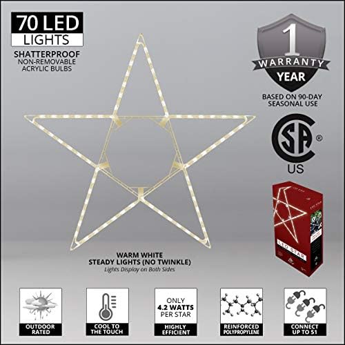 48" Warm White LED Christmas Star Decoration Folding Outdoor Star Décor, Lighted Christmas Star Outdoor Star Light