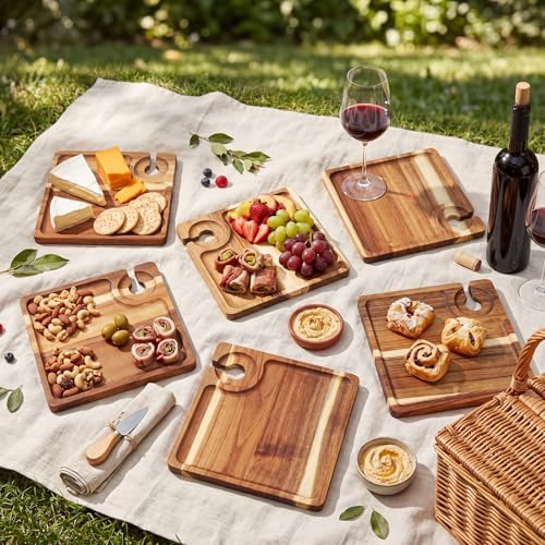 SiliFine 6 Pcs Wine Appetizer Plates with Wine Glass Holder, Square