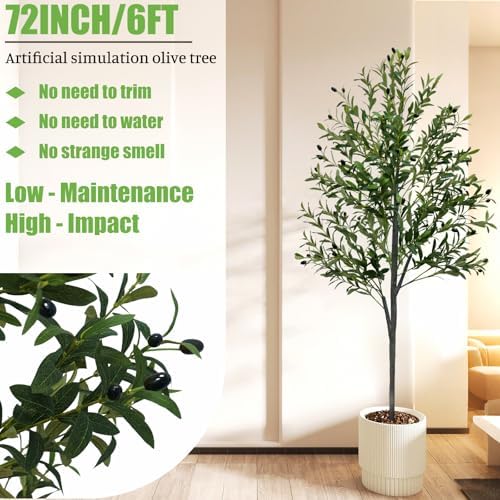 6FT Tall Artificial Olive Tree Faux Fake Silk Potted Plant with Fruits