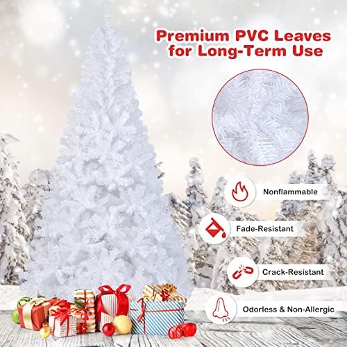 COSTWAY 7Ft-Artificial-PVC-Christmas-Tree-W-Stand-Holiday-Season-Indoor-Outdoor-White