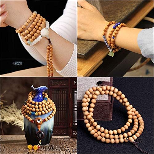 500pcs 8mm Natural Sandalwood Round Beads Gorgeous Craft Handmade Polished Spacer Mala Pray Beads with Elastic Cord for Bracelets DIY Rosary Tasbih Jewelry Making
