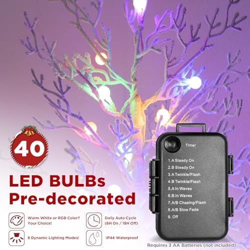 Brightever 3FT Artificial Small Christmas Tree with Lights, Pre-lit Waterproof Outdoor Christmas Tree, 40 RGBW LED Bulbs, 8 Lighting Modes, Battery Operated Xmas Decor for Outside