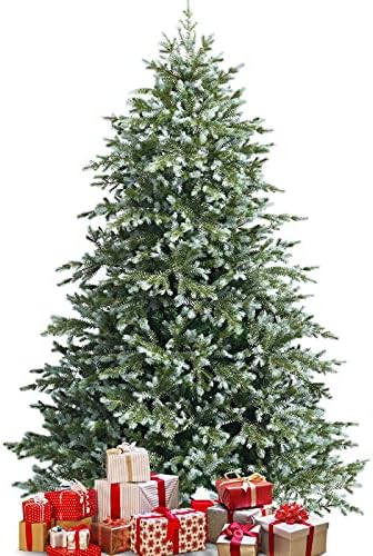 Goplus 7ft Artificial Christmas Tree, Feel Real Unlit Hinged Xmas Spruce Tree w/ 1260 Mixed PE & PVC Branch Tips, Metal Stand, Wintry Indoor Decoration for Holiday Festival