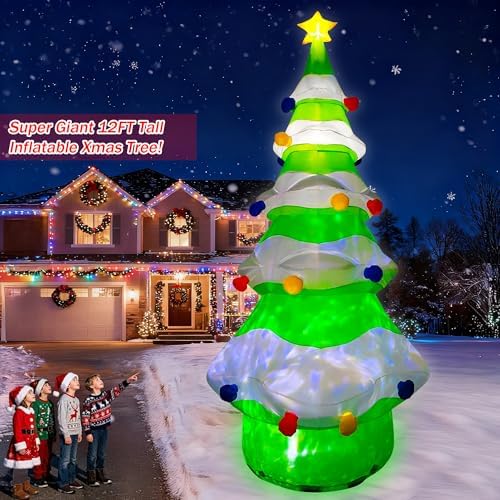 SEASONBLOW 12 FT Giant Inflatable Christmas Tree Xmas Decoration for Blow Up Built-in Lights for Yard Indoor Outdoor Lawn Yard Garden Holiday