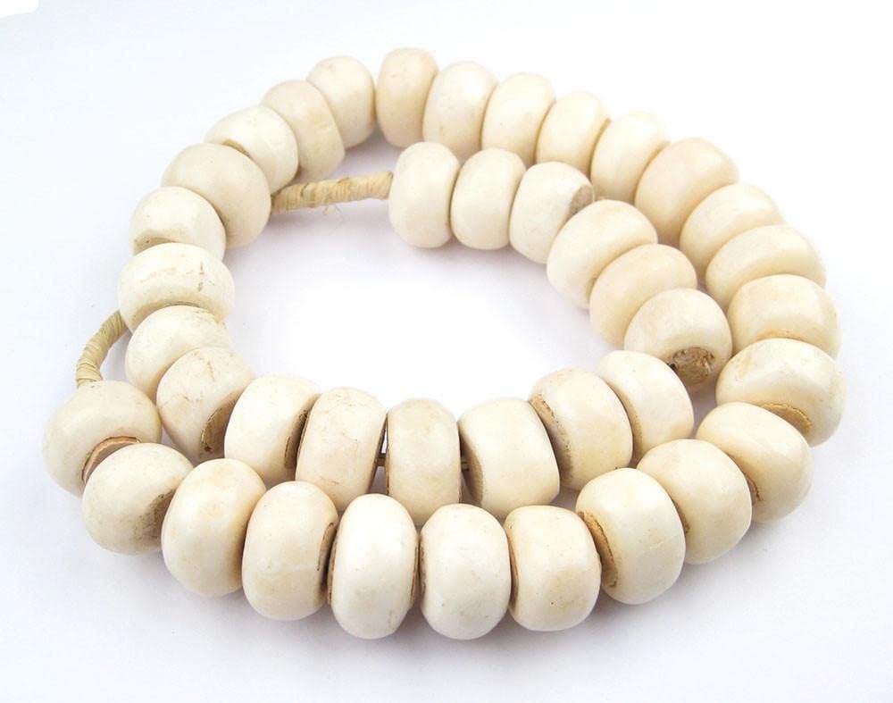 White Bone Beads - Full Strand of Fair Trade African Beads (Large, White)