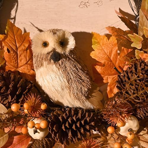 Valery Madelyn 24'' Collapsible Fall Wreath for Front Door with Owl Pumpkin
