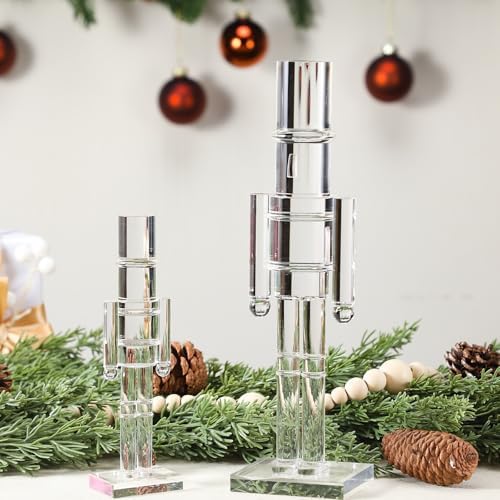 Thyle 2 Pack Acrylic Christmas Nutcracker Set, Clear, 12 Inch, 8 Inch