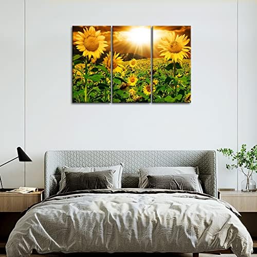 Sunflower Wall Art Canvas Print Sunrise Picture, 3 Piece Flower Wall Decor