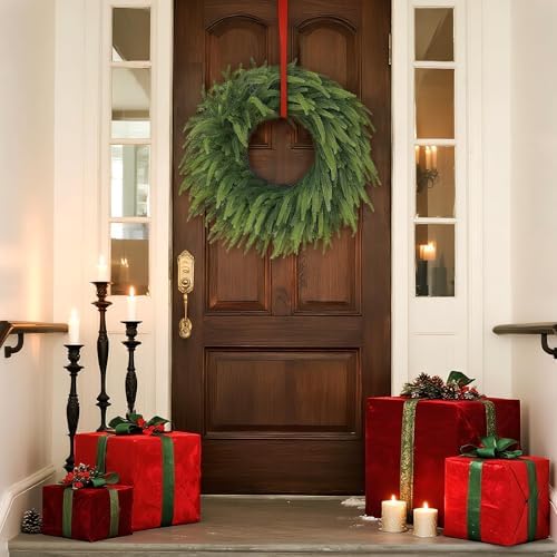 26" Lifelike Artificial Christmas Norfolk Pine Wreath for Front Door Decor