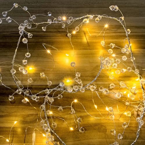 (10 Pack) 47” Clear Diamond Beaded Crystal Christmas Garland - Wire String Acrylic for Christmas Decorations, DIY Wreath Wedding Party Centerpiece Crystal Diamond Branch