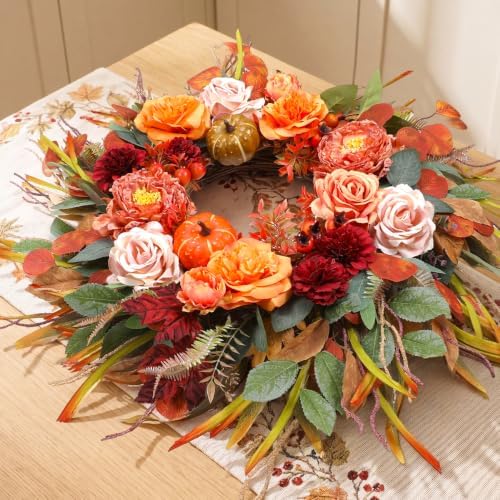 26” Fall Wreaths for Front Door, Autumn Harvest Wreath for Indoor & Outdoor