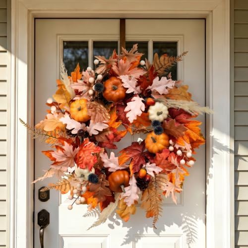 Fall Wreath for Front Door, 22 Inch Woodland Autumn Harvest Wreath