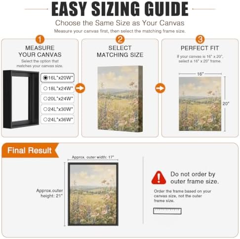 Canvas Floater Frame for 1”–1.25”Deep Gallery Wrapped Canvas, Wood-Look Floating Frame Wall Artwork for Oil Paintings, Gallery Bedroom, Living Room, Studio, Made in USA (Black,12x16)