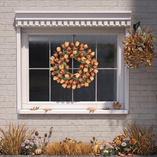 24" Tulip Fall Wreath for Front Door Real Touch Fade-Resistant
