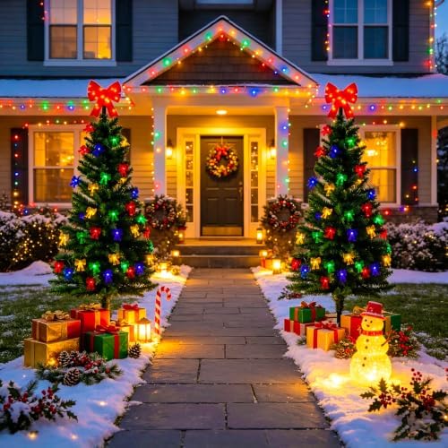 4FT Solar Christmas Tree with Bow Lights for Outdoor Christmas Decorations