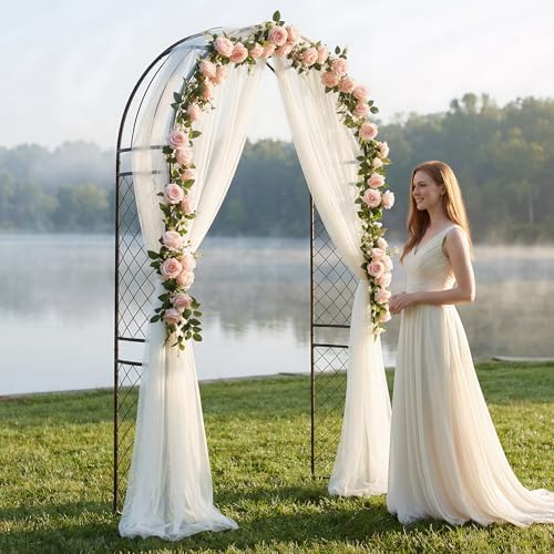 SCENDOR Metal Garden Arch with Lattice Side Panels 88.6" H x 50.8" W– Heavy-Duty Arbor for Climbing Roses, Vines, and Outdoor Patio, Lawn, Backyard, Wedding Decor (Black)