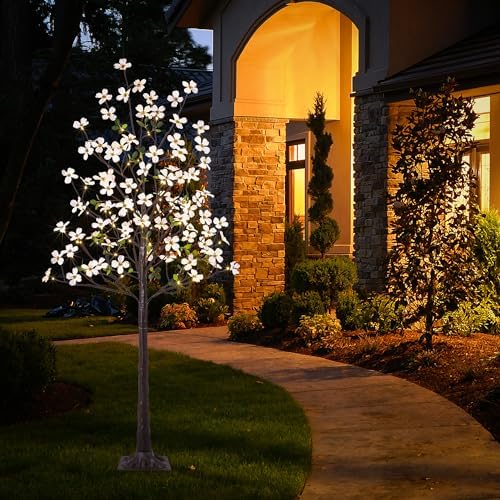 6FT Lighted Dogwood Tree 120 LED Artificial Flowers Tree with Lights for Decor Inside and Outside Home Patio Wedding Festival Christmas Decoration Warm White