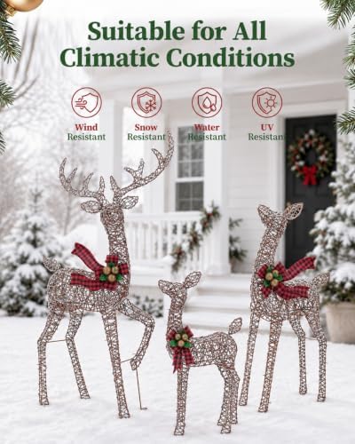 NAVINE 4.85FT 3-Piece Large Lighted Christmas Deer Family Set, Rttan