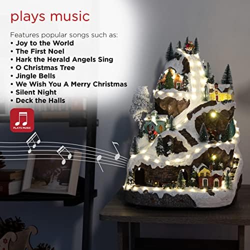 Alpine Corporation 18" Tall Indoor Animated Winter Wonderland Set with 75 LED Lights, Music, Moving Train, Tabletop Christmas Decoration