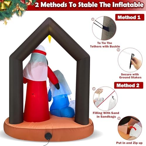 Black Santa Christmas Decorations, 7 Ft Tall 5 Ft Long African American Christmas Inflatable Black Nativity Scene Outdoor Decoration, Blow Up Jesus Manger Set with Built-in LEDs Xmas Decor Yard Lawn