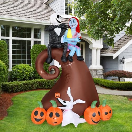 6FT Halloween Outdoor inflatables Decorations - Blow Up Hill Skeleton Couple with Pumpkin Decor with LED Lights,Yard Halloween Party Decorations