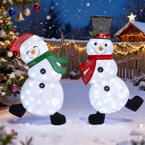Lulu Home 2-Pack Lighted Christmas Snowman Decorations, 3.1+2.5FT