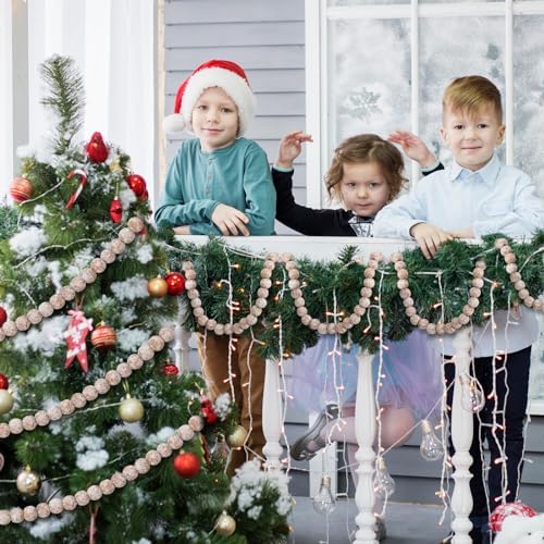 Fairysandy 39.3 ft Frosted Wooden Bead Garland Christmas Farmhouse Decor