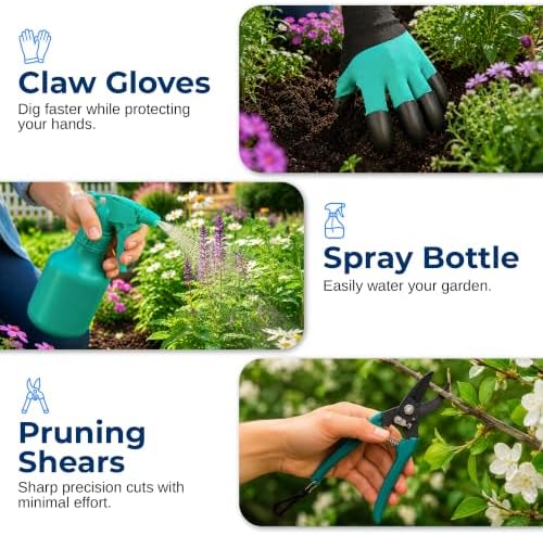 Scuddles 8-Piece Garden Tool Set with Carry Bag, Includes Shovel, Trowel, Rake & Hand Tools for All Gardening Tasks, Heavy Duty Lightweight Design 2.2 lb – Perfect for Men, Women & Gardening Gifts