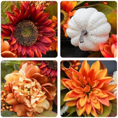 24 Inch Fall Wreaths for Front Door, Farmhouse Autumn Harvest Wreath