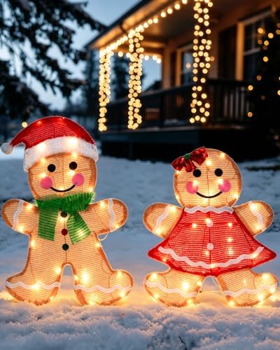 2-Piece Lighted 2D Gingerbread Man Christmas Decorations Outdoor with 50 L