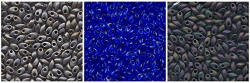 90g Grams Long Magatama Bead Mix Miyuki. Sapphire, Silver, Midnight, Cobalt. 9 Colors, 10g Each Plus 2 spools Cord. Kumihimo, Braiding, Macrame.