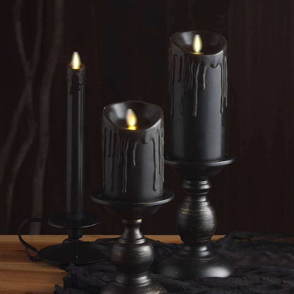 Luminara Real Wax Drip Candle, Halloween Black Pillar 3"x4.5" Flame...