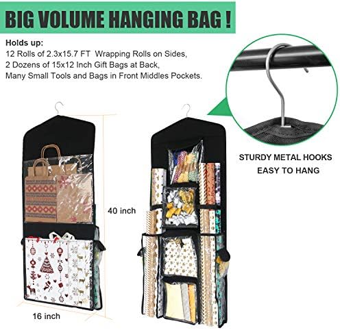 SumDirect Black Double Sided Hanging Gift Wrap Organizer, Wrapping Paper Gift Bag Storage