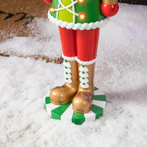 Glitzhome 28" H Lighted Christmas Nutcracker,Indoor/Outdoor Resin Porch Decor with 10 Warm Lights & Timer for Xmas Porch Lawn Yard Display
