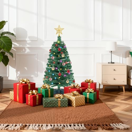 3 FT Small Christmas Tree with Lights, 12 Lighting Modes, Timer&Ornaments, Mini Fake Artificial Xmas Tree for Tabletop, Home, Office, Christmas Decoration Tree Decor