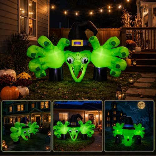 6FT Giant Halloween Inflatables Wicked Witch with Huge Grabbing Hands, LED Halloween Blow Ups Decorations, Creepy Inflatable Halloween Decorations Outdoor for Yard, Lawn, Garden, Porch and Party