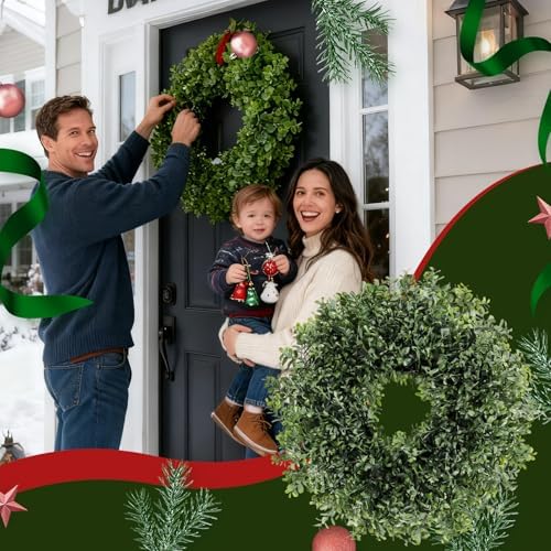 26'' Boxwood Wreaths for Front Door,Boxwood Wreath