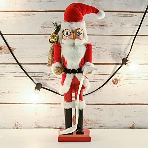 Christmas Santa Gift Wooden Nutcracker - 15" Red Bag Gifts & List of Names