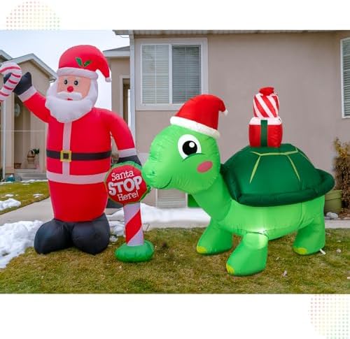 Shappy 4.9 ft Huge Christmas Inflatable Decoration Turtle with Santa Hat