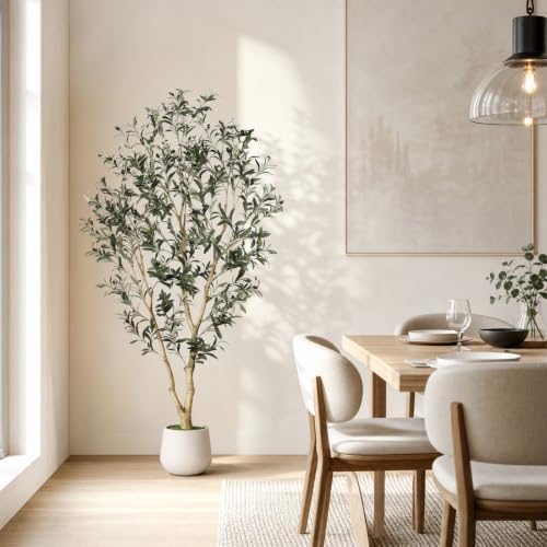 6FT Artificial Olive Tree Indoor with Elegant White Planter