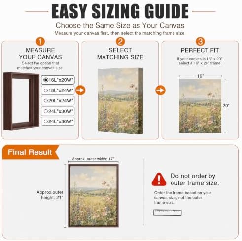 Canvas Floater Frame for 1”–1.25”Deep Gallery Wrapped Canvas, Wood-Look Floating Frame Wall Artwork for Oil Paintings, Gallery Bedroom, Living Room, Studio, Made in USA (Dark Walnut,8x10)